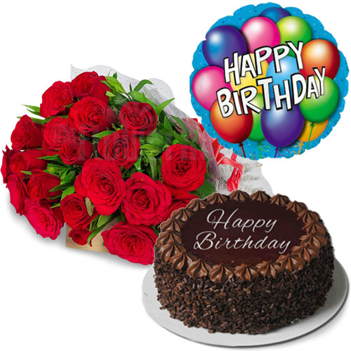 Combo Gifts :: Flowers Cake With Balloon :: Flower Bouquet,Cake with ...
