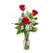 send 3 red roses in a glass vase to dhaka, bangladesh