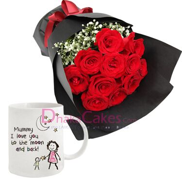 send roses with decorated mug to dhaka
