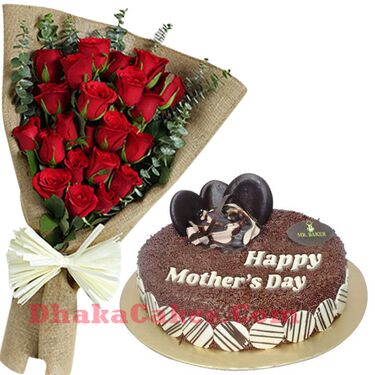 send ​12 red roses with chocolate rice round cake to dhaka