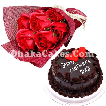 send ​mothers day cake with imported red roses to dhaka