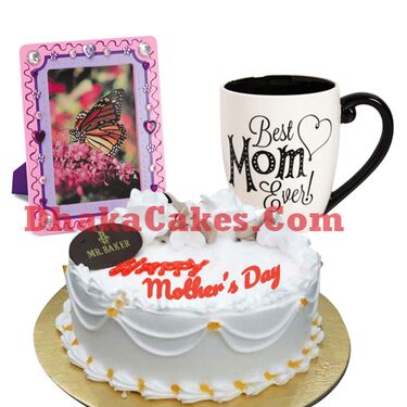 send vanilla cake,photo frame with decorated mug to bd