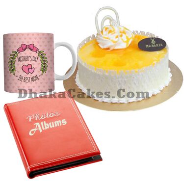 send  mothers day cake with mug and photo album to dhaka