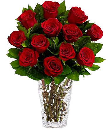 send 12 red roses In vase to dhaka