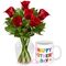 send roses in vase with decorated mug to dhaka