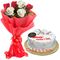 send mr baker vanilla round cake with roses in bouquet to dhaka